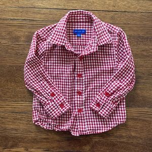 Red/white checkered button up shirt by Maisonette, 2T-3T, like new